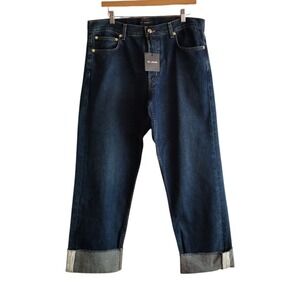 St. John Women's Jeans Dark Indigo 10 Button Fly Crop Cuff Hem Denim Pants‎